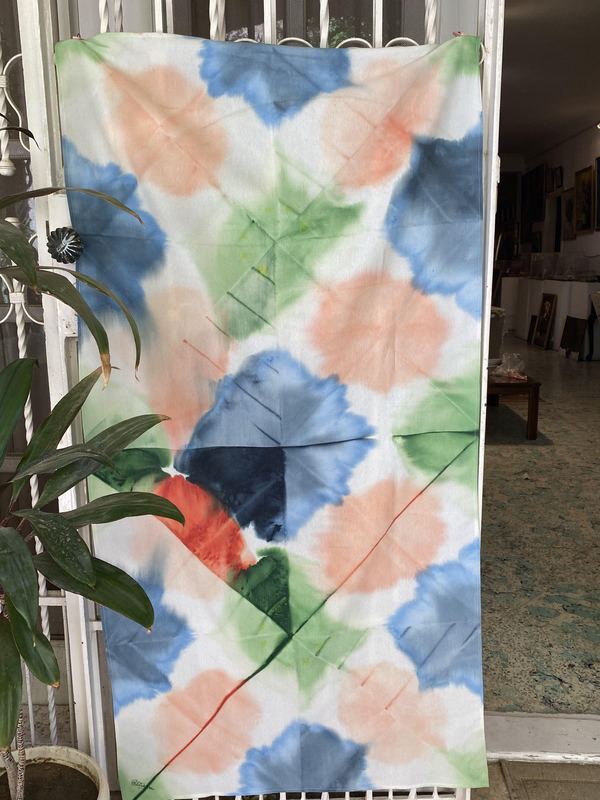 Blue and Apricot Cotton Panel