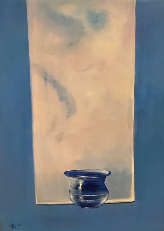 Blue Jar and White Cloth