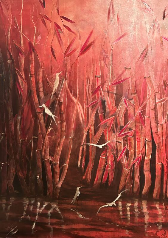 Egrets in the Red Reeds