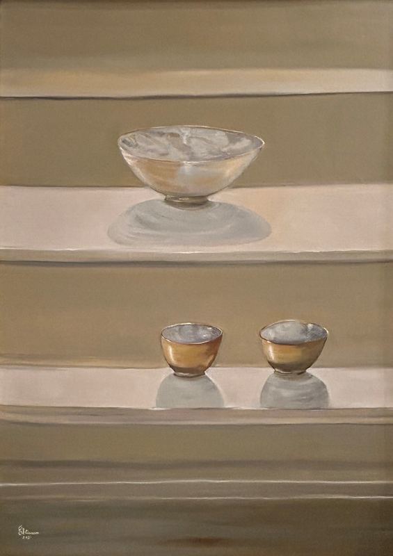 Glass Bowl and Brass Cups