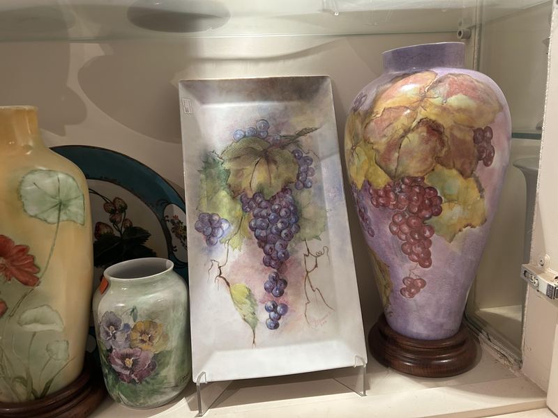 Grape Painted Tray and Vases