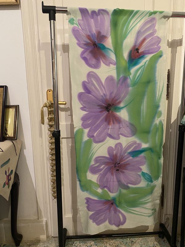 Lilac Daisies on Silk