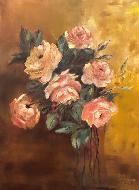 Pink Roses on Gold