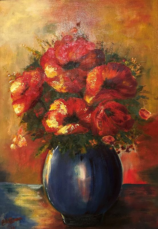 Poppies in a Blue Vase