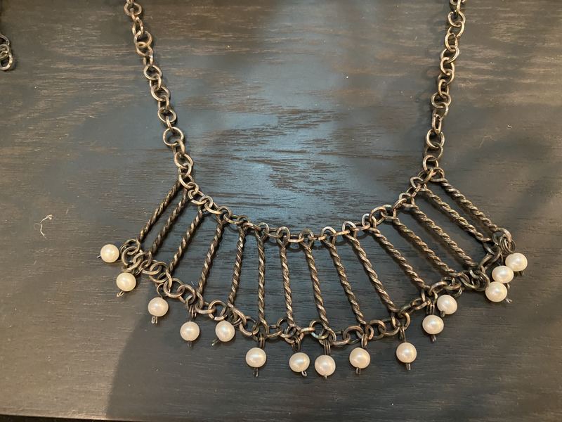 Silver Fan Collar with Pearls