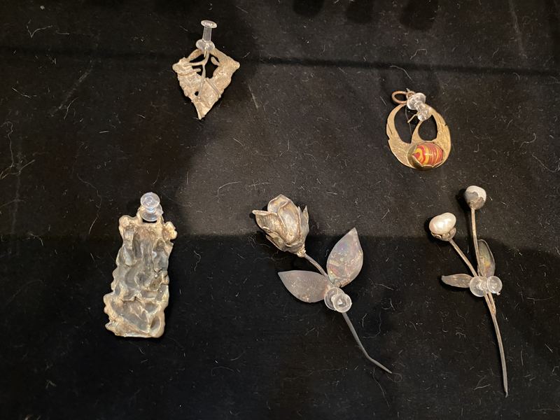 Silver Rose and Pearl Brooches