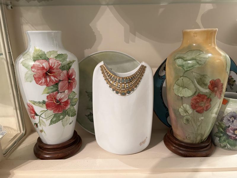 Three Flower Painted Vases